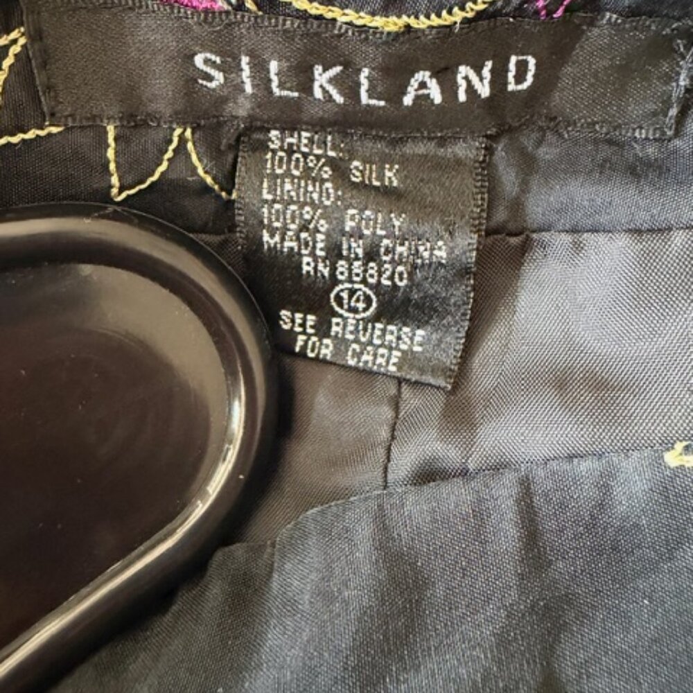 Silkland 100% Silk Pants Women Size 14 Black with Floral Embroidery Colorful lux - Picture 5 of 8